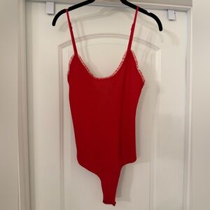 Lulu's Vibrant Red Ruffle Bodysuit